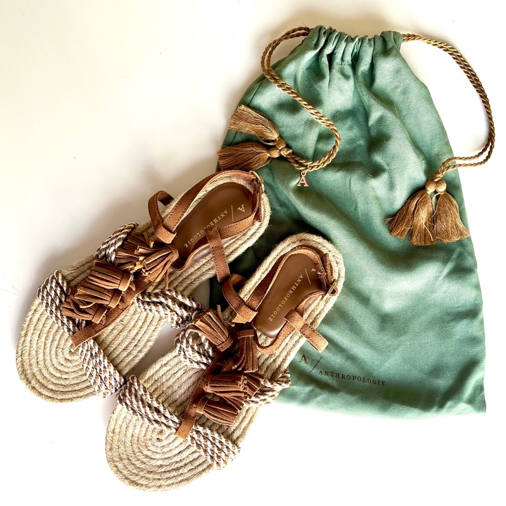 Anthropologie Tan and Cream Braided Sandals